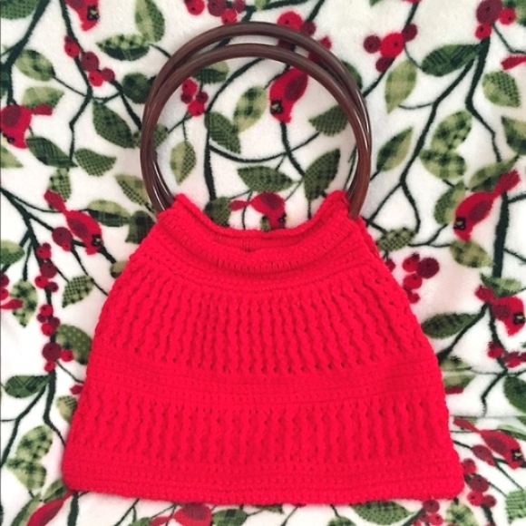 Vintage 70s Style Handmade Red Crochet Handle Bag - Picture 8 of 8